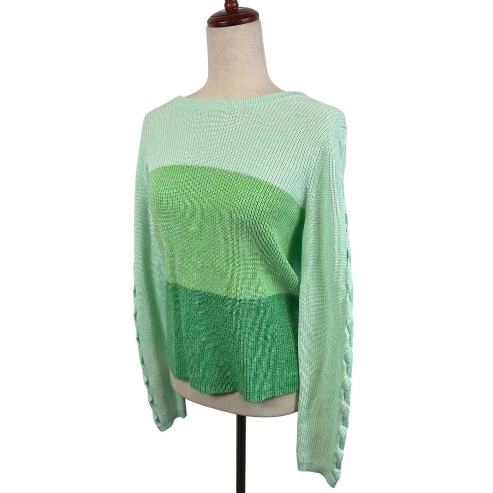 Lilly Pulitzer Cortina Ombré Sweater Top Green Braided Sleeve Cotton Size Medium